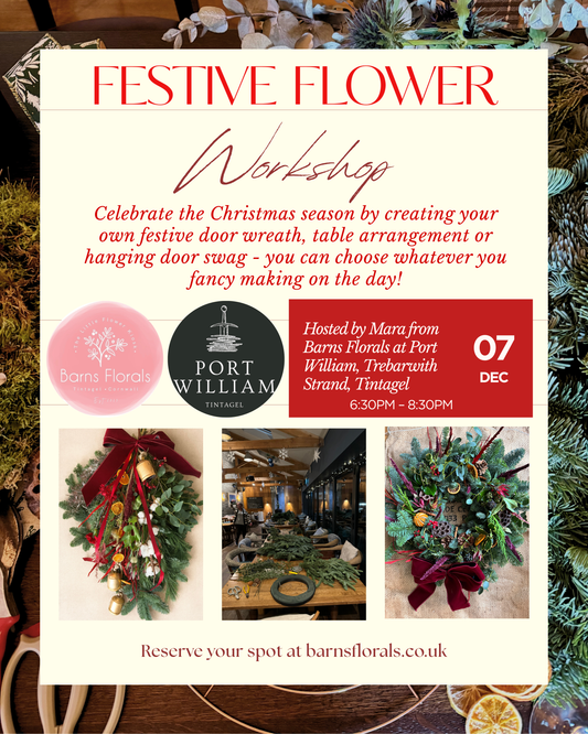 Festive Flower Workshop at Port William, Trebarwith Strand, Tintagel, PL34 0HB-7th Dec