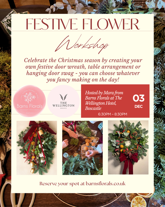 Festive Flower Workshop at the Wellington Hotel, Boscastle, PL35 0AQ- 3rd December