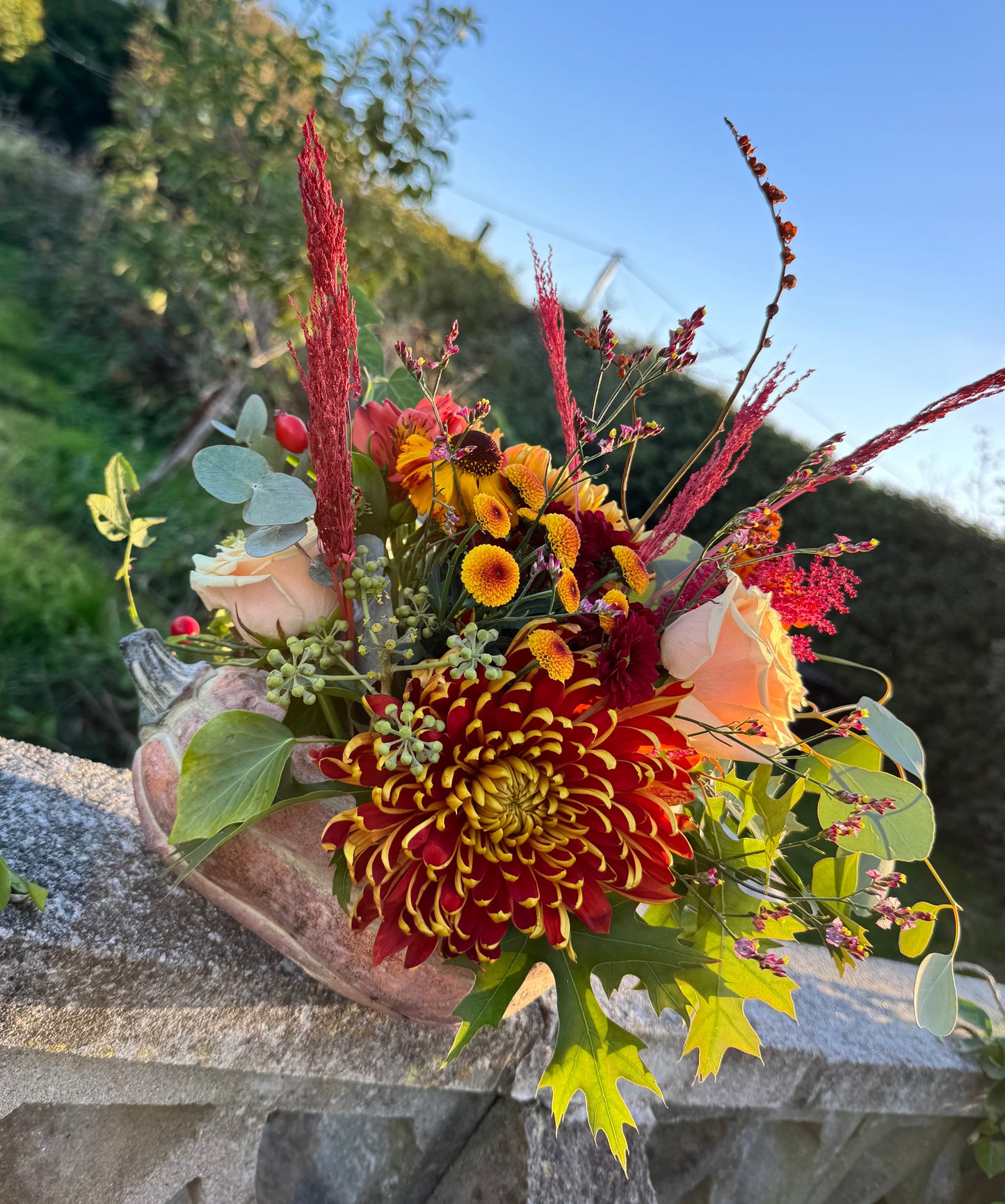 Autumn Blooms in a Ceramic Pumpkin or Squash