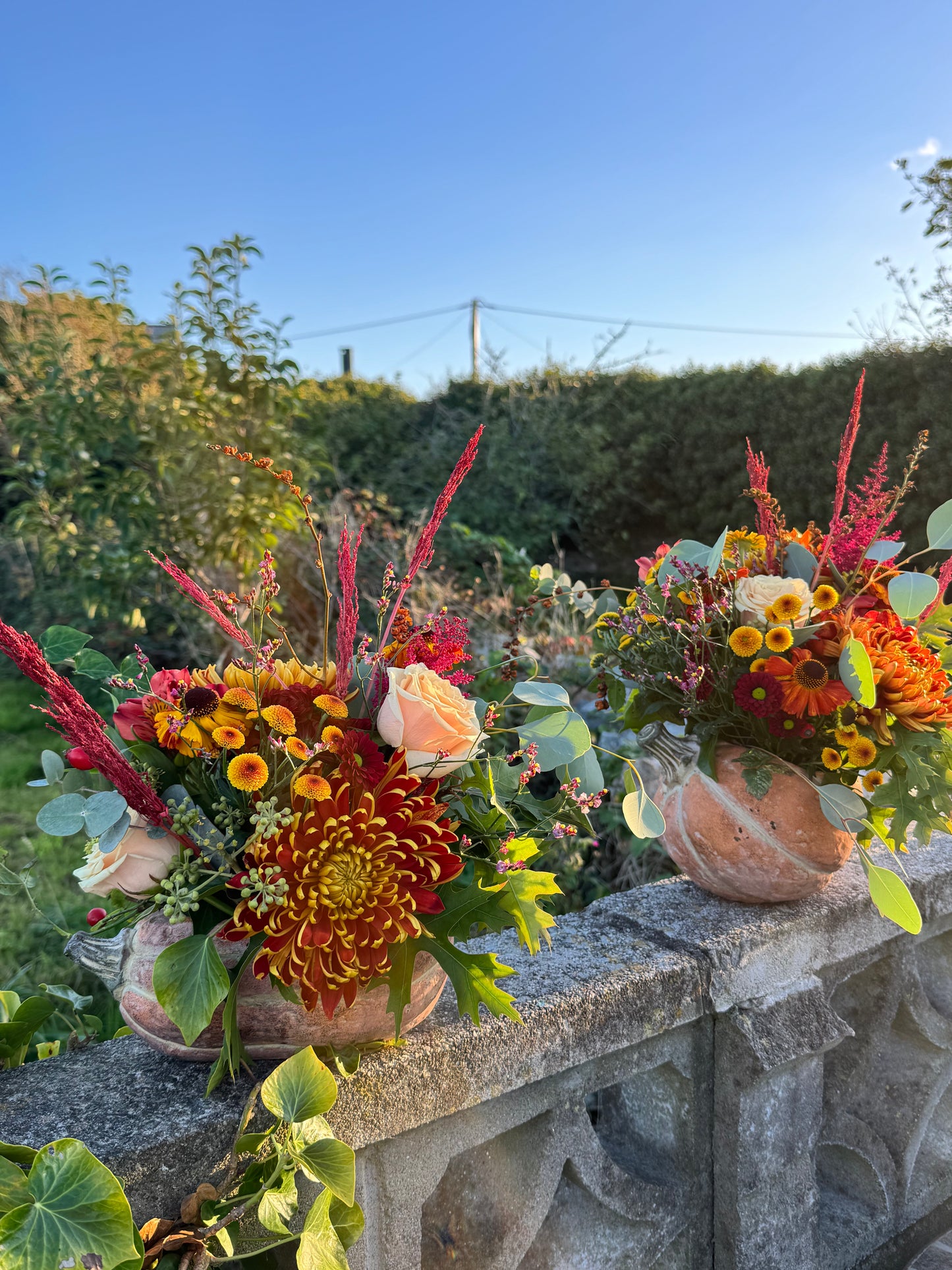 Autumn Blooms in a Ceramic Pumpkin or Squash