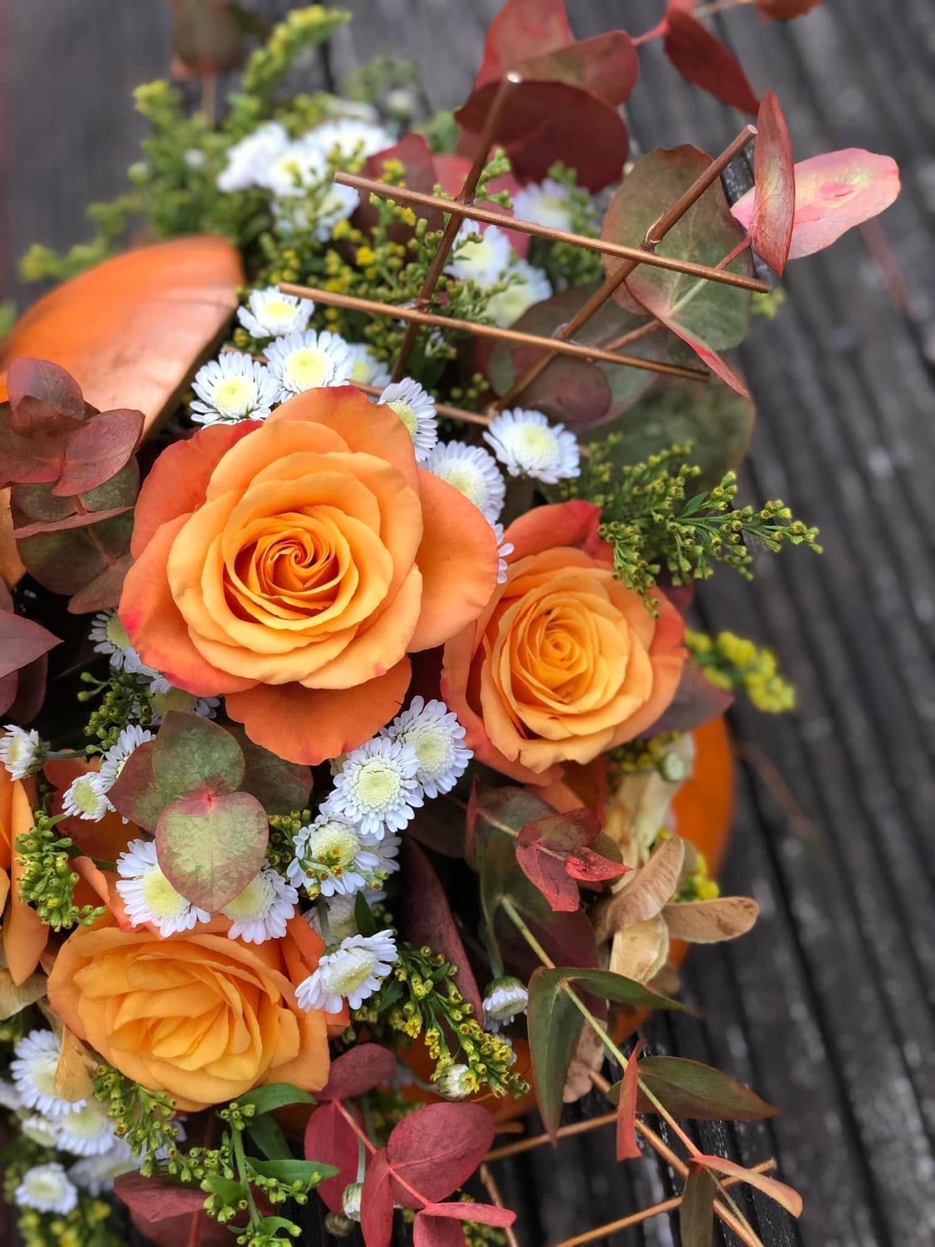 Fresh Flower Pumpkin Arrangement – Autumn Centrepiece