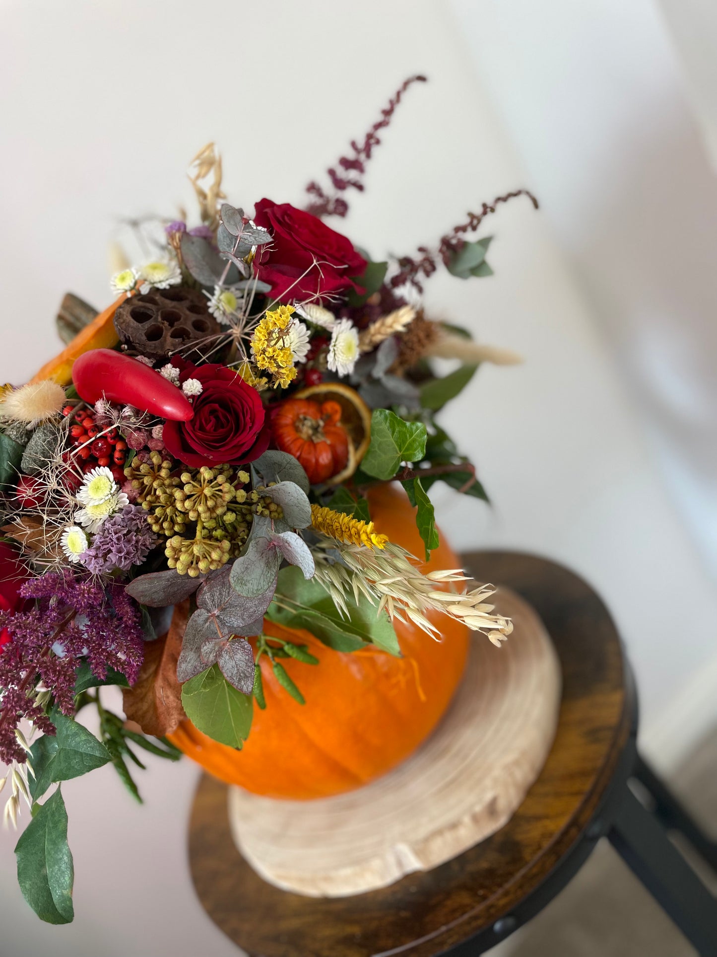 Fresh Flower Pumpkin Arrangement – Autumn Centrepiece