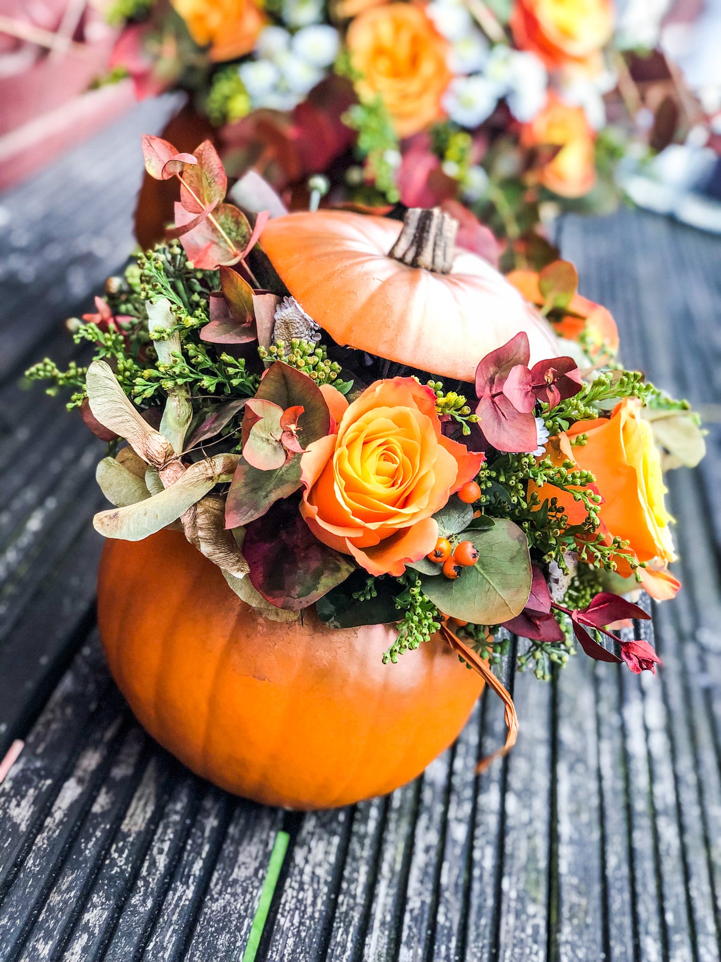 Fresh Flower Pumpkin Arrangement – Autumn Centrepiece