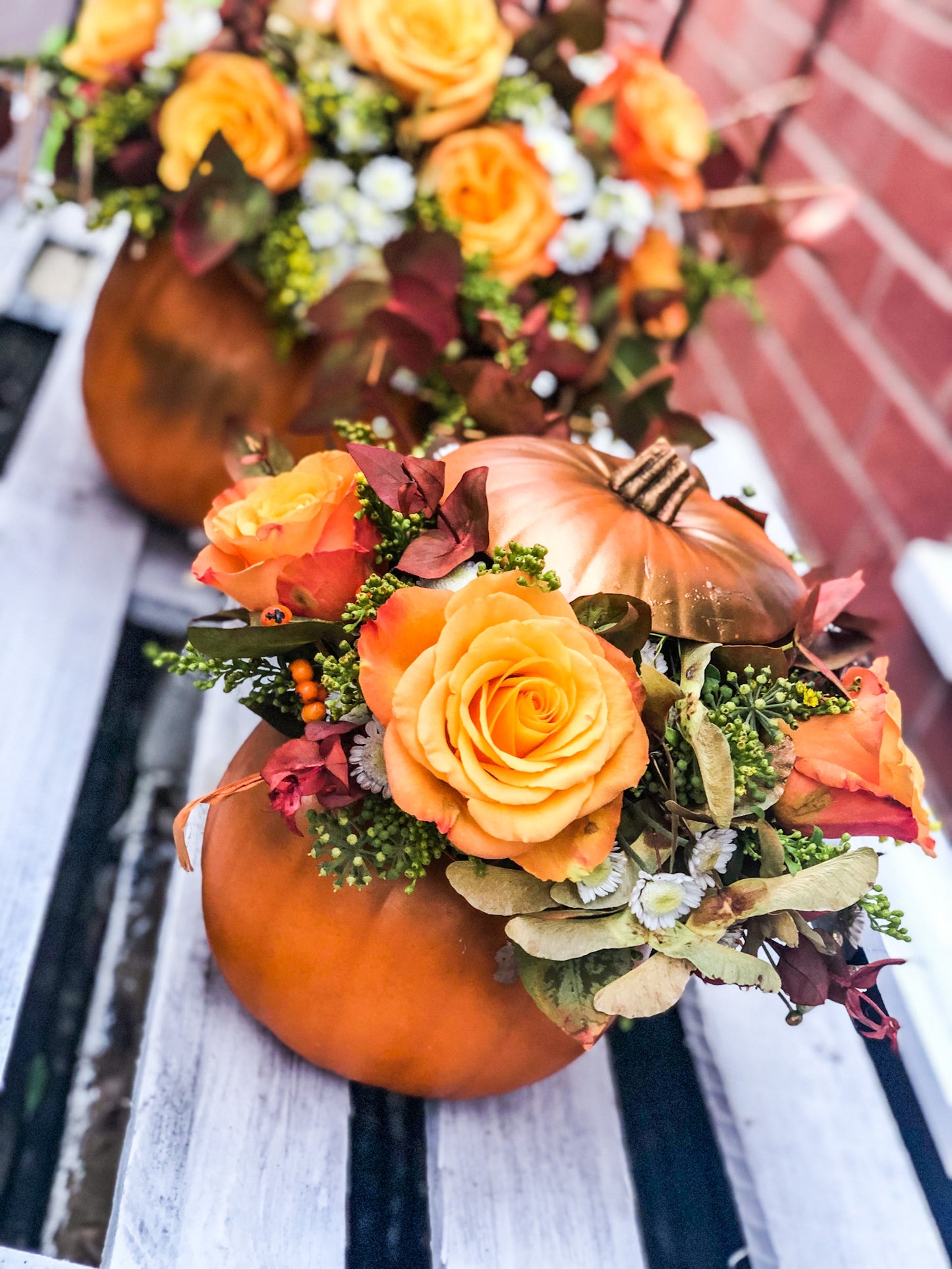 Fresh Flower Pumpkin Arrangement – Autumn Centrepiece