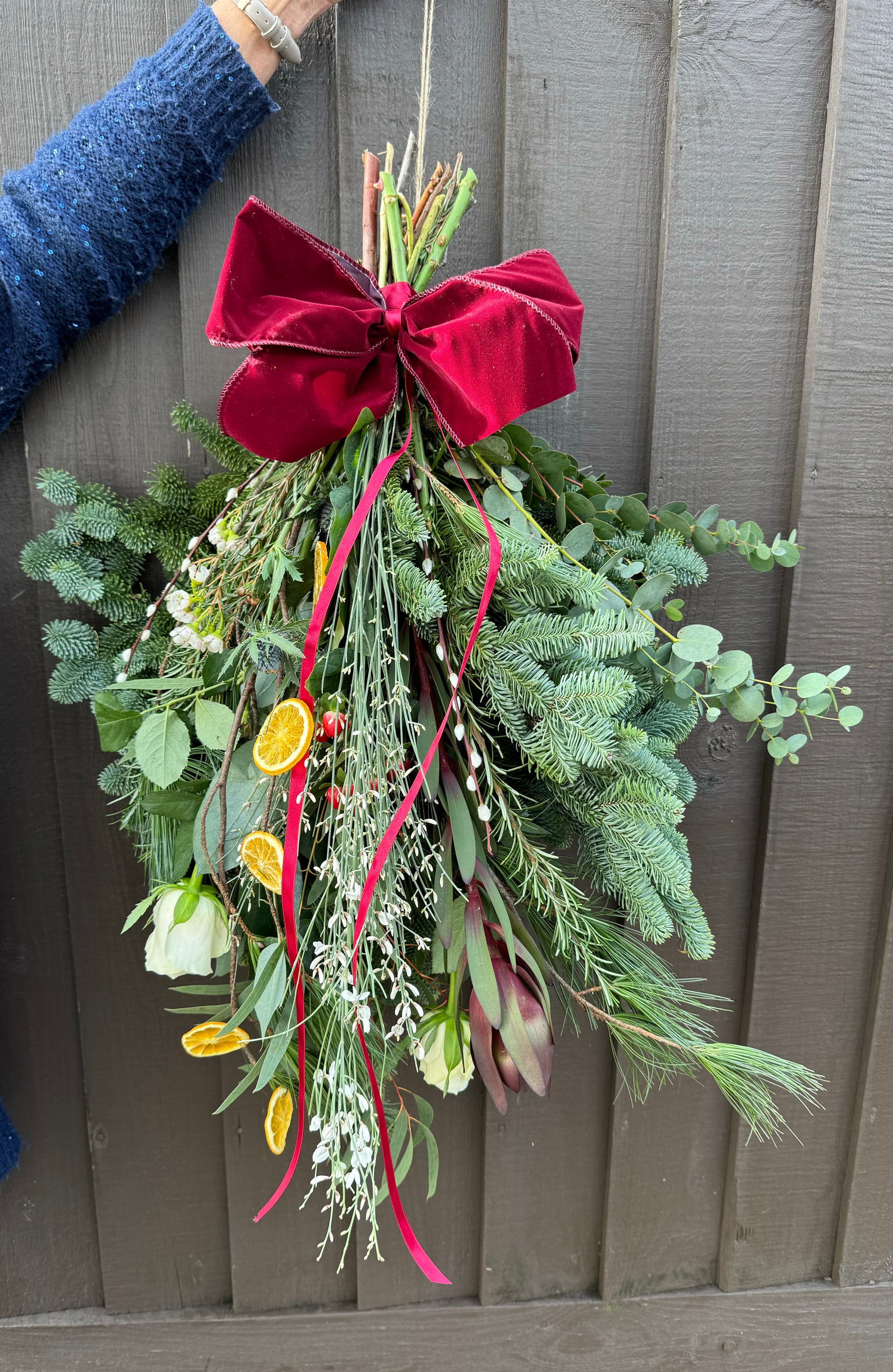 Luxury Christmas swag packaged for UK-wide next day delivery – Barns Florals Cornwall.