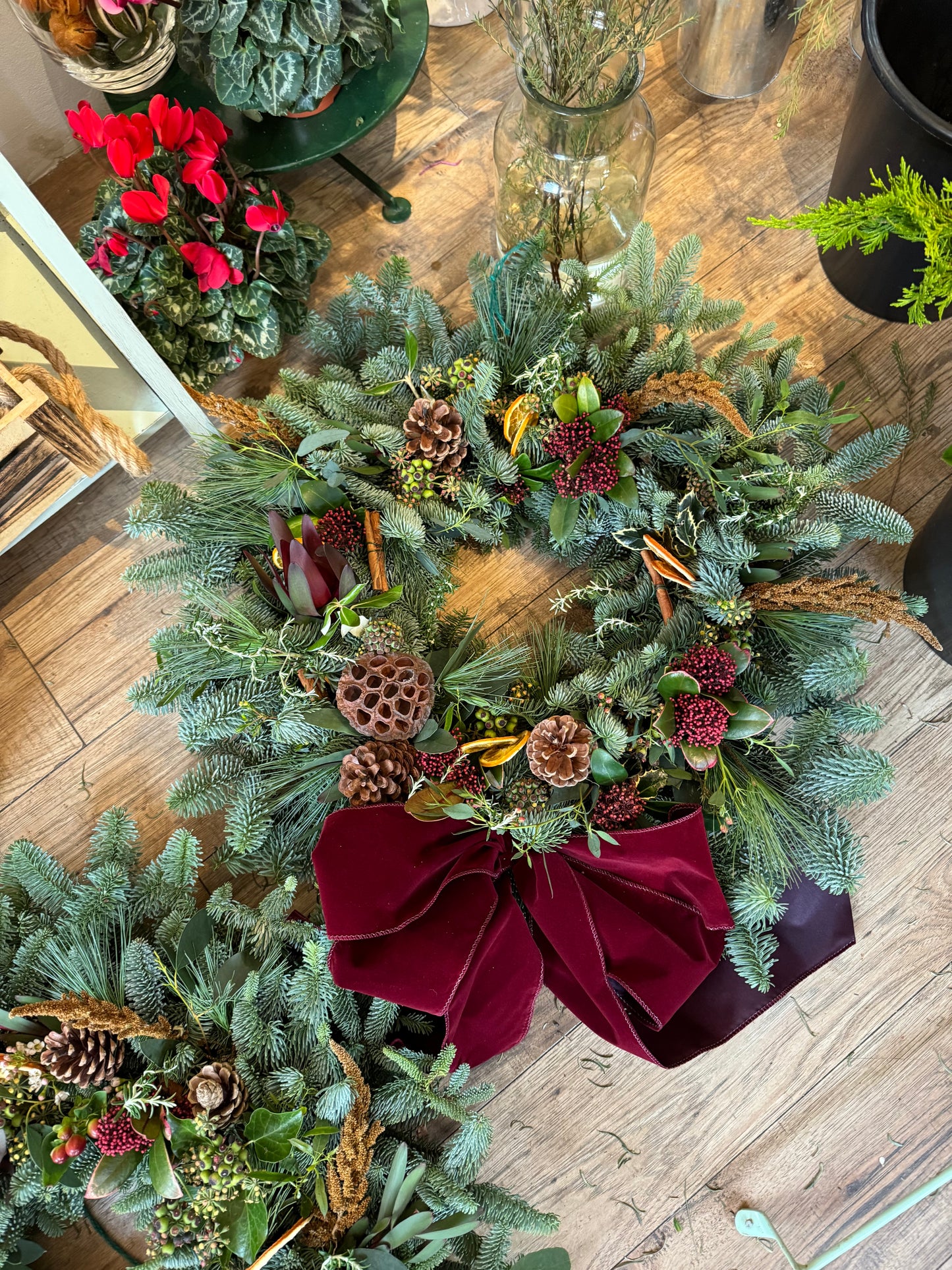Mulled Berries & Wine Christmas wreath – luxury handmade design by Barns Florals