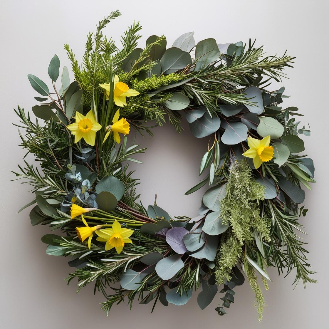 Spring fresh flower and foliage wreath. Door Wreath. Rustic cottage wreath.