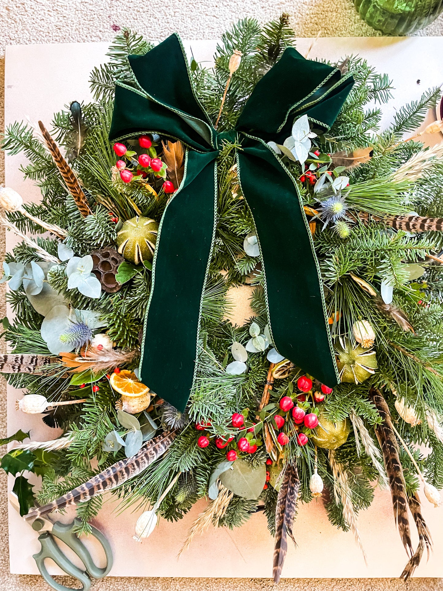 Christmas Door Wreath 'Feathers and berries'