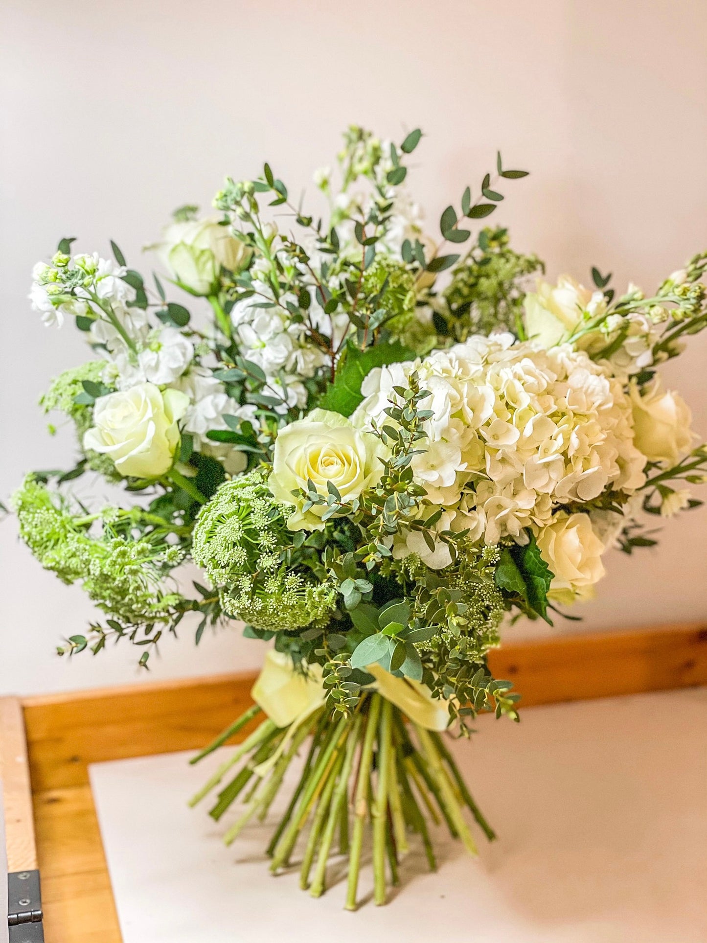 White, luxurious, elegant fresh flower bouquet. Preorders only.